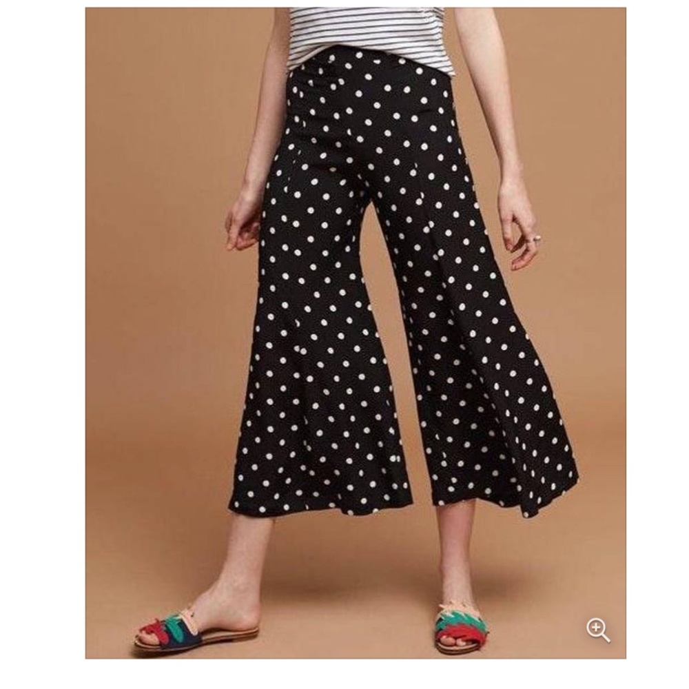 Anthropologie Wide Leg Cropped Polka Dot Pants